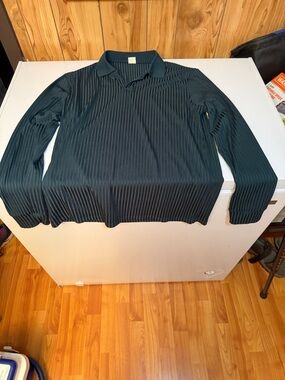 Men's Long Sleeve Ribbed Polo Shirt - Dark Green
